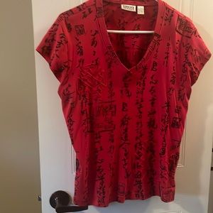 Chicos Red Asian Print Top